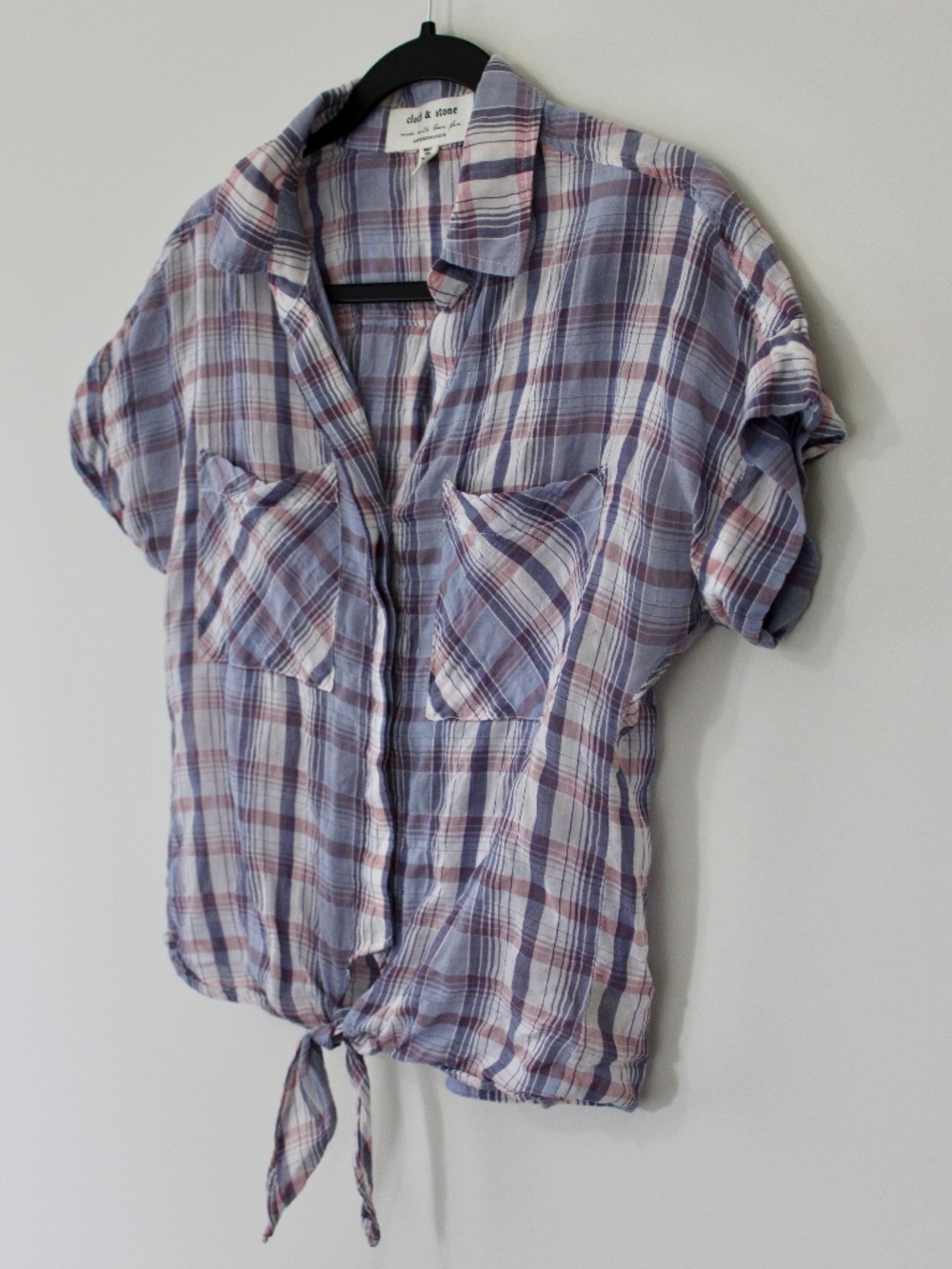 Cloth & Stone Anthropologie Plaid Tie Front Crop Top Size XS